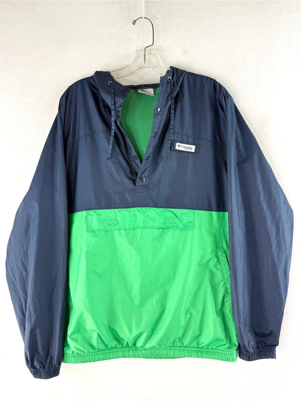 Columbia PFG Navy and Green Kangaroo Pocket Windbreaker